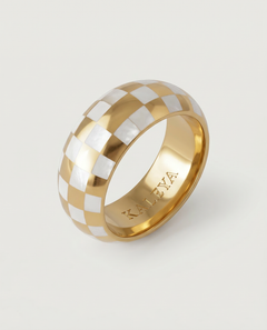 checkers board gold plated ring