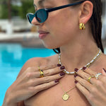 customer wearing our alba necklace