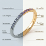 Comparison of a ring with 'Them' and 'Kaleya Studio' labels, highlighting differences in material and features.