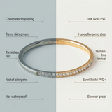 Comparison chart between 'Them' and 'Kaleya Studio' jewelry, highlighting differences in material and features.