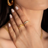 model wearing gold plated jewellery