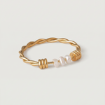 intertwined delicate gold plated ring with natural freshwater pearls