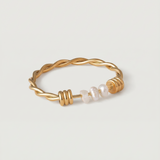 intertwined delicate gold plated ring with natural freshwater pearls