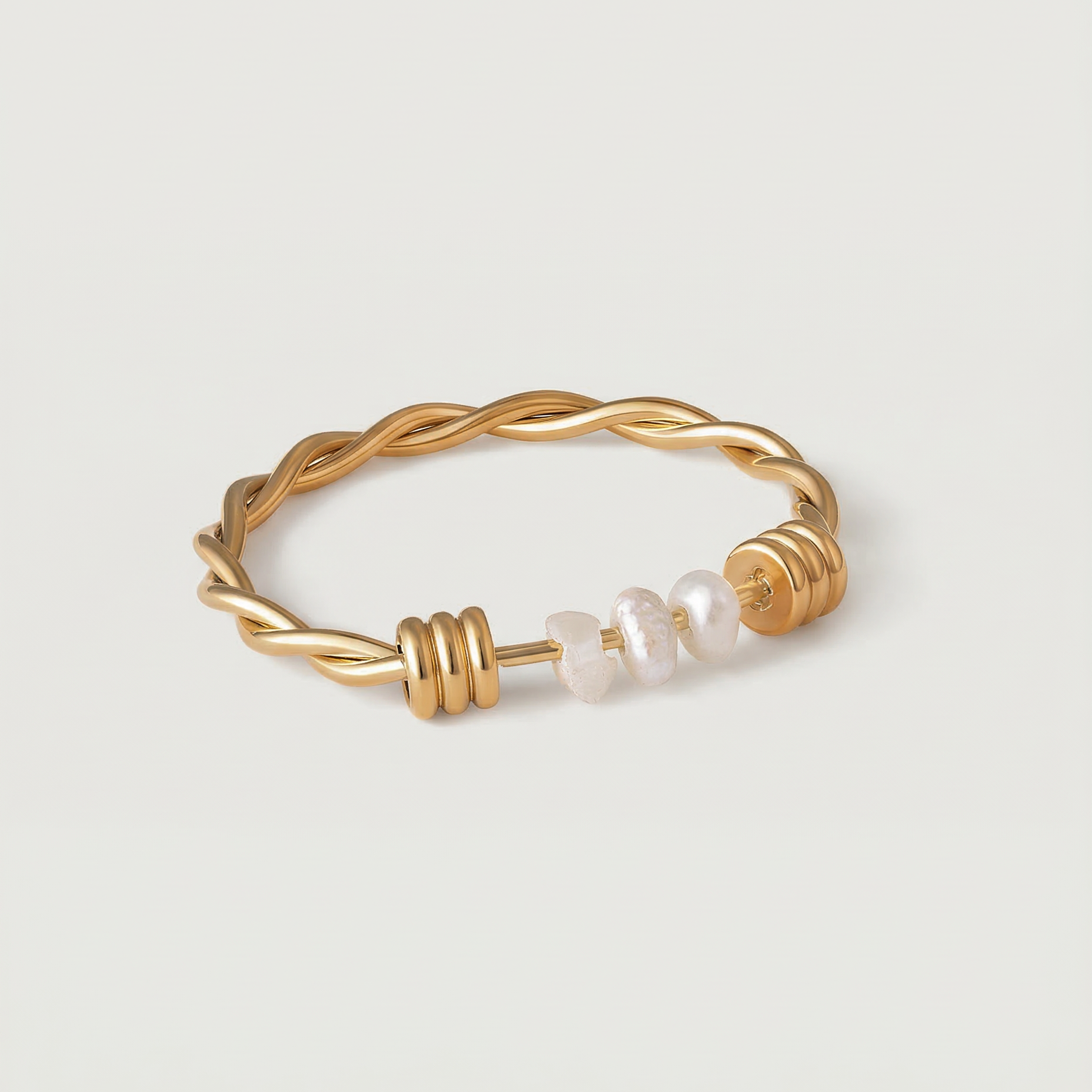 intertwined delicate gold plated ring with natural freshwater pearls