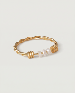 intertwined delicate gold plated ring with natural freshwater pearls