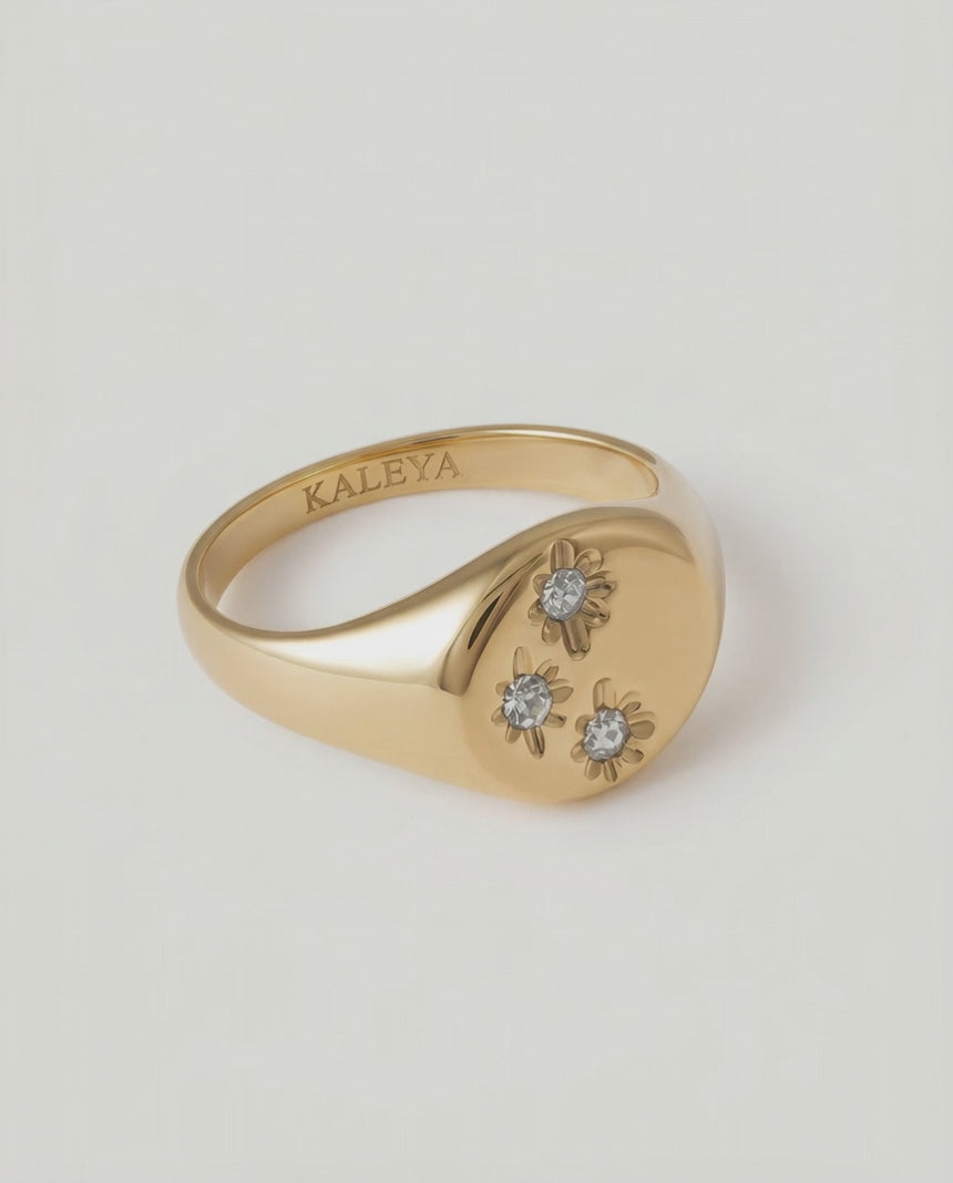 rotating video of signet ring with 3 crystals