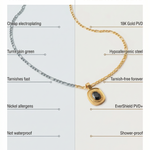Comparison chart between cheap electroplating and Kaleya Studio jewelry, highlighting differences in material and properties.