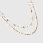 A two-strand gold-plated necklace with delicate rose quartz beads and a sleek snake chain.