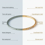 Comparison chart between 'Them' and Kaleya Studio jewelry, highlighting differences in plating, tarnish resistance, and features.