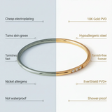 Comparison chart between 'Them' and Kaleya Studio jewelry, highlighting differences in plating, tarnish resistance, and features.